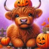 Halloween Brown Highland Calf Diamond Painting