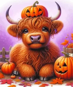 Halloween Brown Highland Calf Diamond Painting