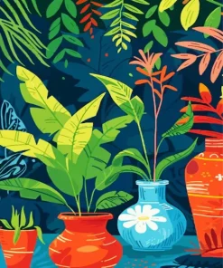 Illustration Bromeliad Pots Diamond Painting