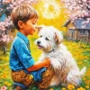 Little Boy Hugging Dog Diamond Painting