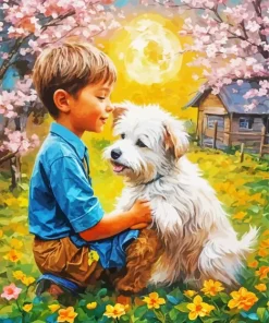 Little Boy Hugging Dog Diamond Painting