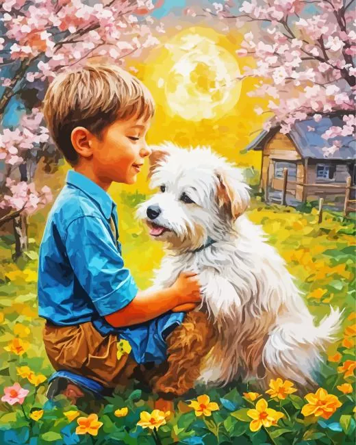 Little boy hugging dog Diamond Dotz Little Boy Hugging Dog Diamond Painting