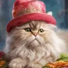 Persian Cat Wearing A Pink Hat Diamond Painting