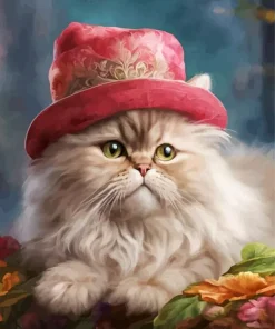 Persian Cat Wearing A Pink Hat Diamond Painting