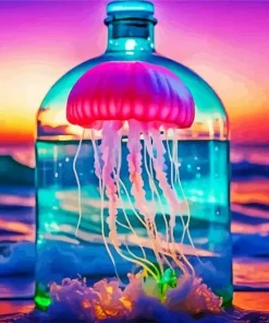Pink Jellyfish In Bottle Diamond Painting