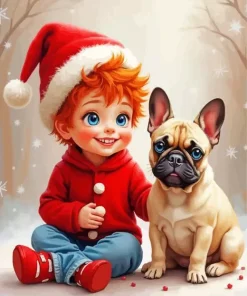 Santa Boy And His Dog Diamond Painting