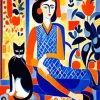 Abstract Woman And Cat Diamond Painting