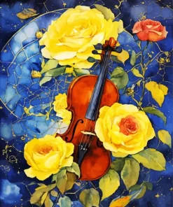Flowers Violin Diamond Painting