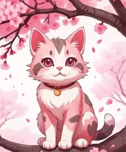 Anime Pink Cat Diamond Painting