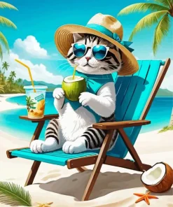 Beach Chair Cat Diamond Painting