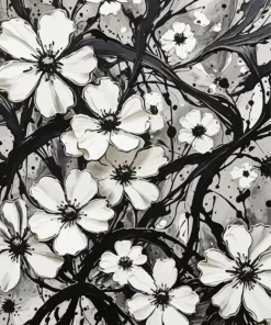 Black And White Flowers Diamond Painting