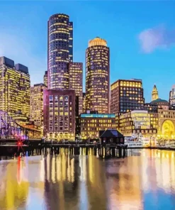 Boston Skyline At Night Diamond Painting