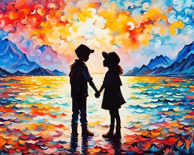 boy and girl silhouette art Diamond By Numbers Boy And Girl Silhouette Art Diamond Painting