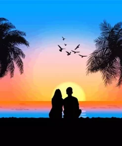Boy And Girl Silhouette Sunset Diamond Painting