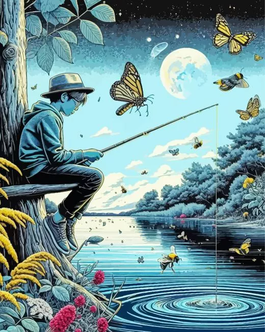 boy fishing Diamond Paints Boy Fishing Diamond Painting