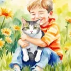 Boy Hugging Cat Art Diamond Painting