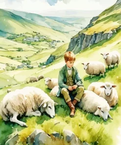 Boy With Sheep Diamond Painting
