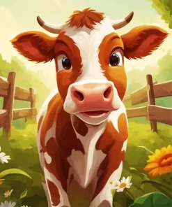 Brown And White Baby Cow Diamond Painting