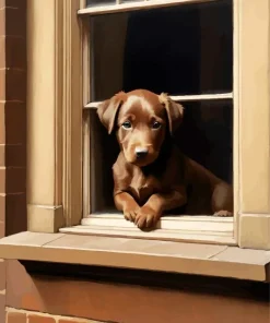 Brown English Labrador In Window Diamond Painting