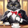 Cat Drinking Coffee Diamond Painting