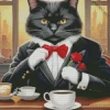 Cat Drinking Coffee Diamond Painting