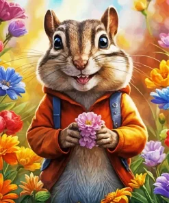 Chipmunk and Flowers Diamond Painting