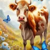 Cool Fluffy Baby Brown Cow Art Diamond Painting