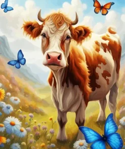 Cool Fluffy Baby Brown Cow Art Diamond Painting