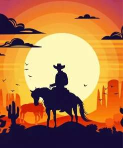Cowboy Riding Into Sunset Diamond Painting