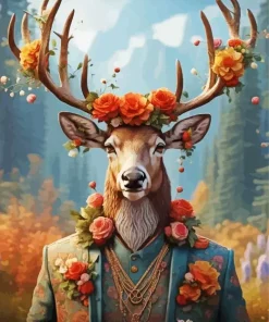 Cute Floral Antlers Deer Diamond Painting