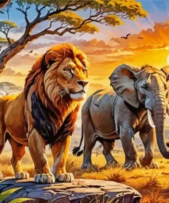 Elephant And Lion Diamond Painting