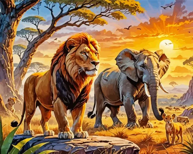 elephant and lion Diamond By Numbers Elephant And Lion Diamond Painting