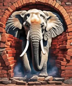 Elephant Breaking Through Wall Diamond Painting