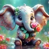 Elephant Holding Flowers Diamond Painting
