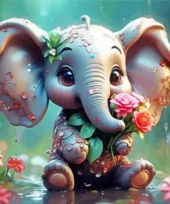 Elephant Holding Flowers Diamond Painting