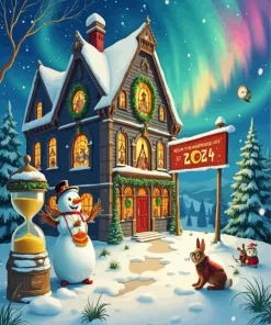 Falling Snow Aurora Diamond Painting