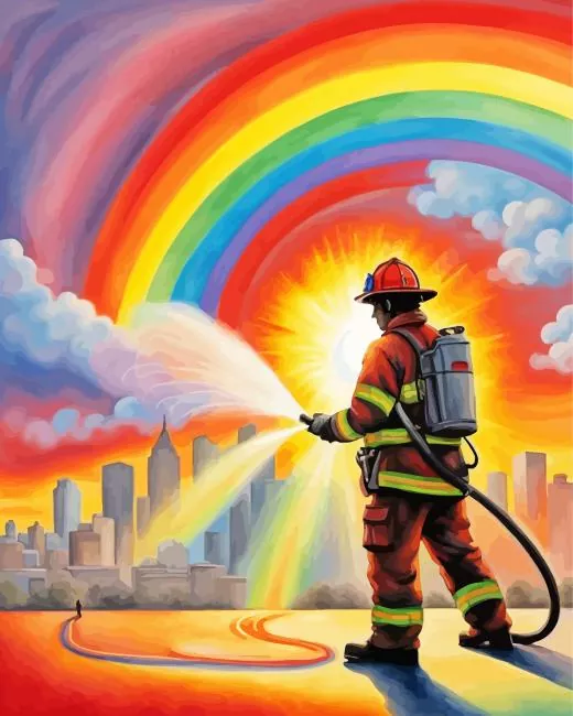 firefighter rainbow Diamond By Numbers Firefighter Rainbow Diamond Painting