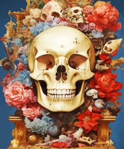 Floral Flowers Skull Diamond Painting