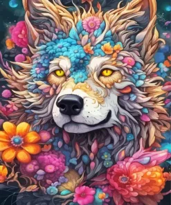 Floral Wolf Art Diamond Painting