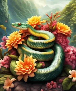 Flower And Snake Diamond Painting