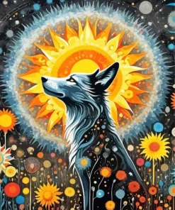 Flower And Wolf Diamond Painting