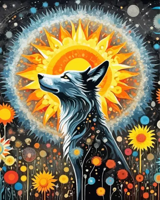 flower and wolf Diamond With Numbers Flower And Wolf Diamond Painting