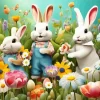 Flowers And Bunnies Diamond Painting