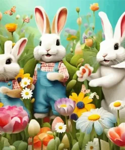 Flowers And Bunnies Diamond Painting