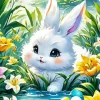 Flowers And Bunny Diamond Painting