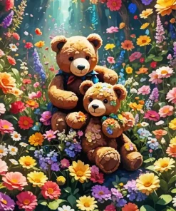Flowers And Teddy Bear Diamond Painting
