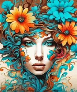 Flowers In Head Art Diamond Painting