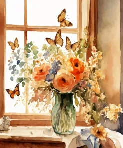 Flowers On A Window Ledge Diamond Painting
