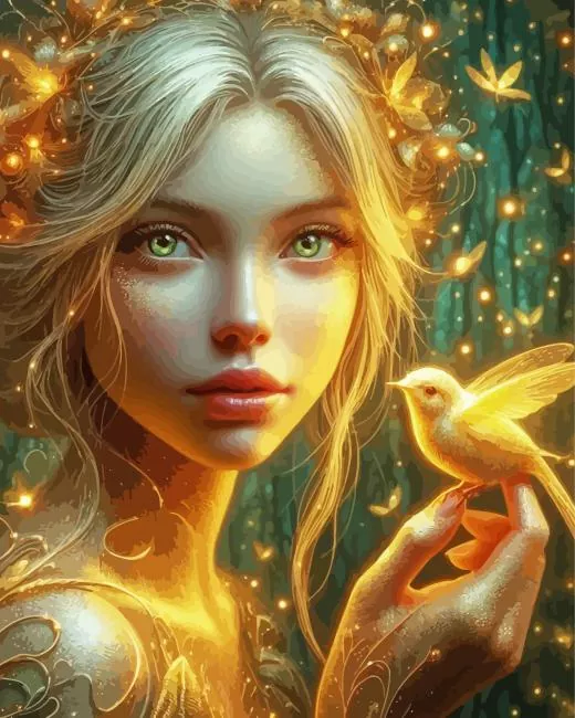 golden fairy and bird Diamond Dotz Golden Fairy And Bird Diamond Painting
