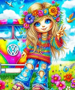 Hippie Cute Girl Diamond Painting